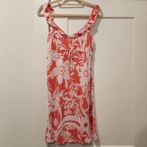 EUC Gap Body Spaghetti Strap Coral & Light Pink Floral Dress with Ruffles Size M